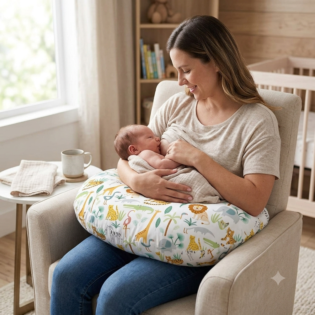 Ultra-Soft Baby Nursing Pillow Cover – Charming Jungle Safari Print & Easy-Wash Protection